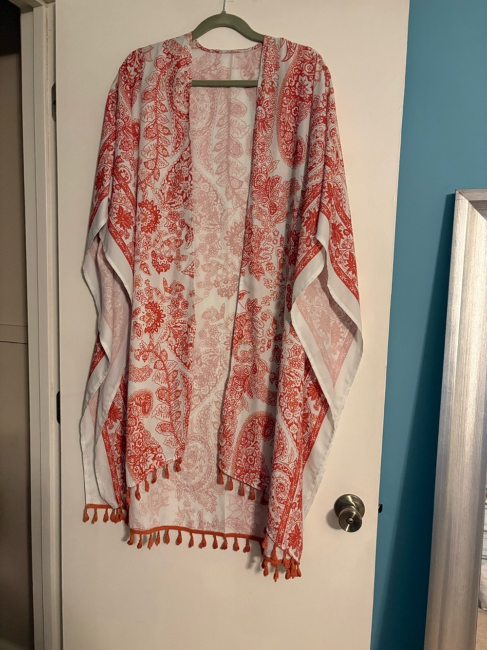 Lightweight White & Orange Paisley Kimono Throw - Boho Home Accent
